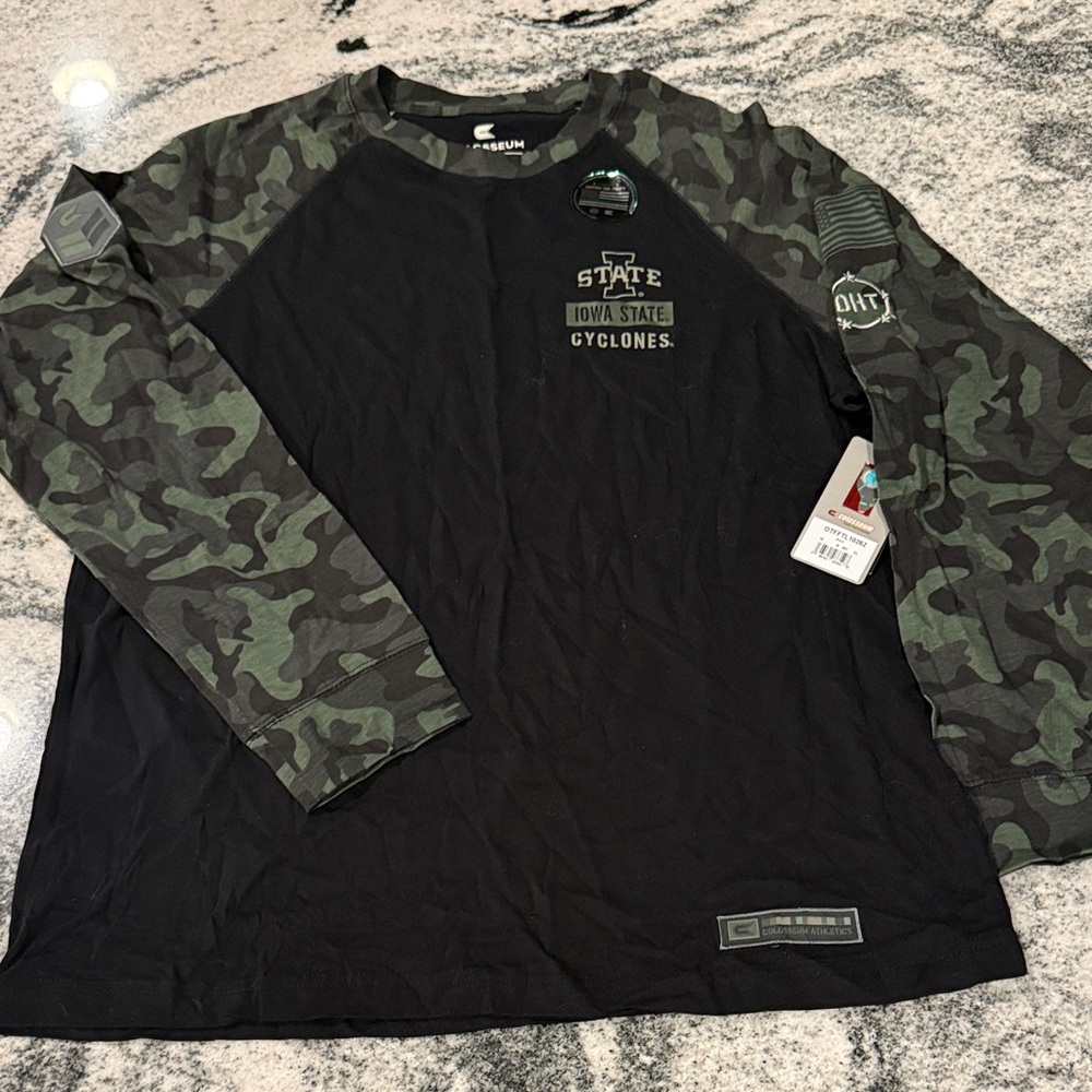 Colosseum Black and Green Camouflage Long Sleeve Tee Iowa State